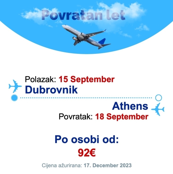 15 September - 18 September | Dubrovnik - Athens