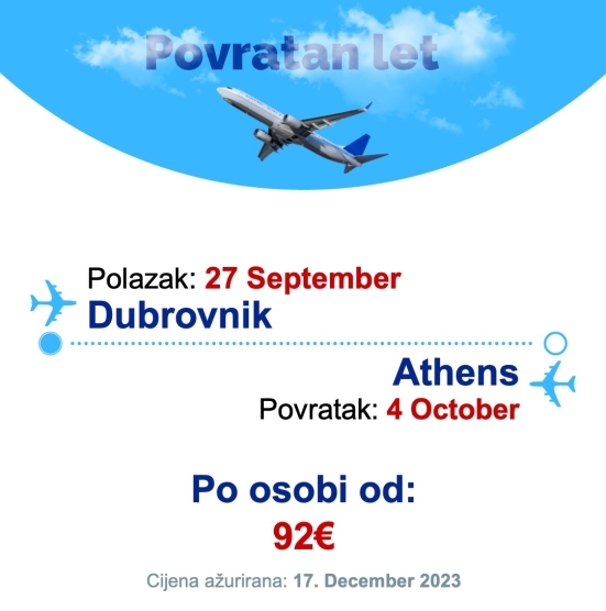 27 September - 4 October | Dubrovnik - Athens