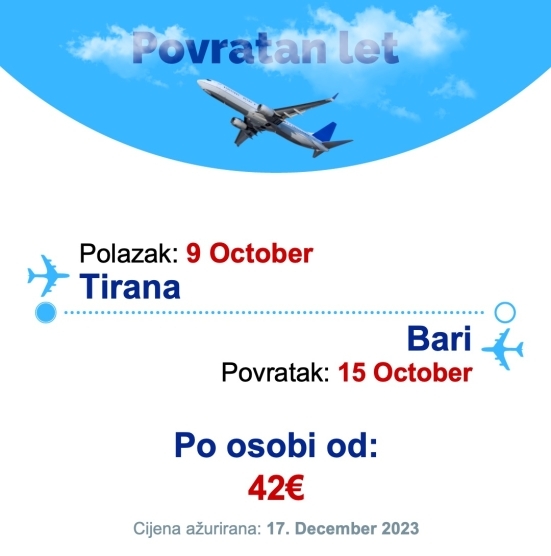 9 October - 15 October | Tirana - Bari