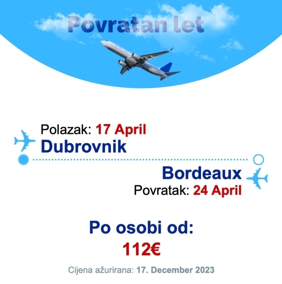 17 April - 24 April | Dubrovnik - Bordeaux