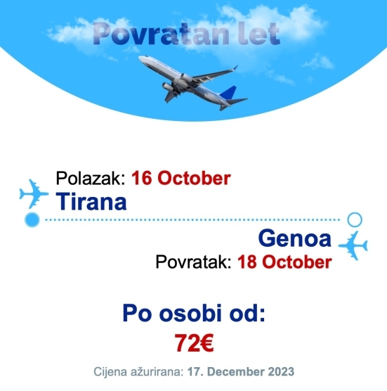 16 October - 18 October | Tirana - Genoa