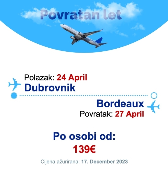 24 April - 27 April | Dubrovnik - Bordeaux