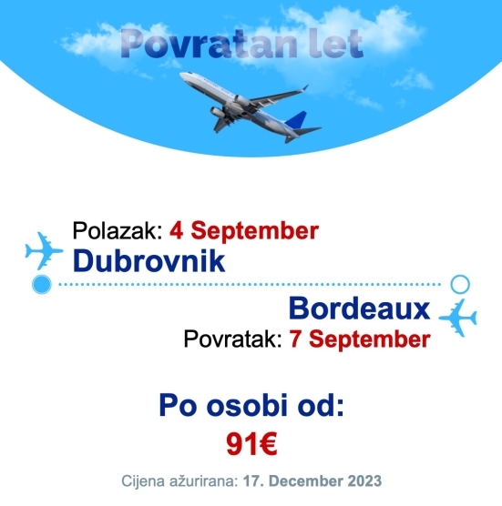 4 September - 7 September | Dubrovnik - Bordeaux