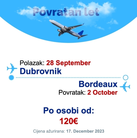 28 September - 2 October | Dubrovnik - Bordeaux