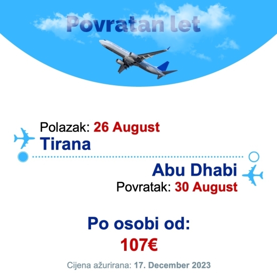 26 August - 30 August | Tirana - Abu Dhabi