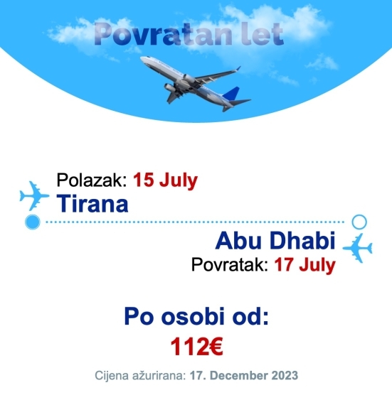 15 July - 17 July | Tirana - Abu Dhabi
