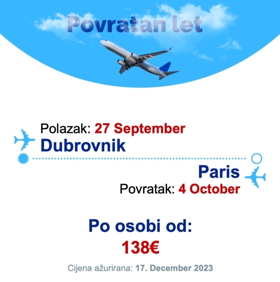 27 September - 4 October | Dubrovnik - Paris