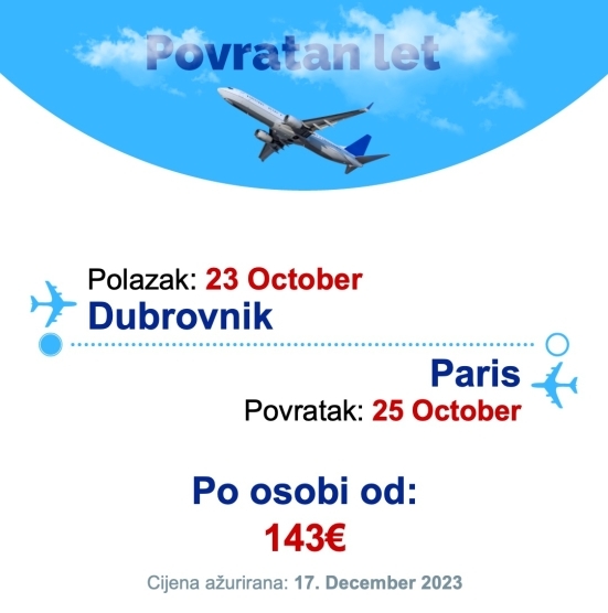 23 October - 25 October | Dubrovnik - Paris