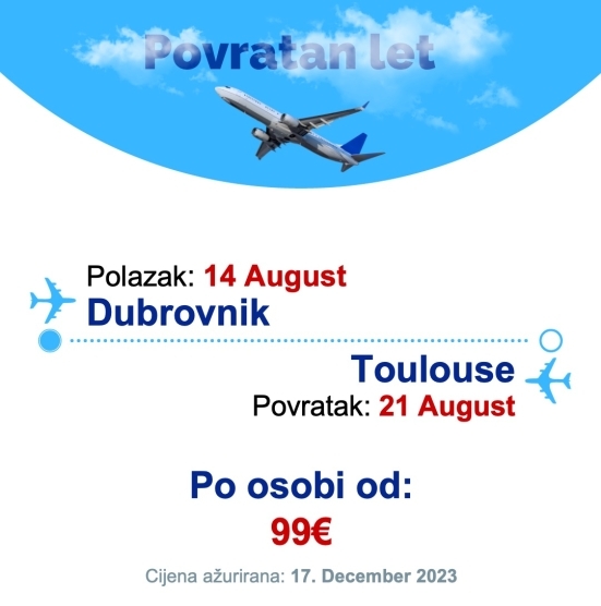 14 August - 21 August | Dubrovnik - Toulouse