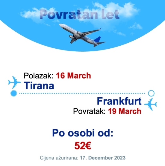 16 March - 19 March | Tirana - Frankfurt