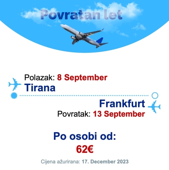 8 September - 13 September | Tirana - Frankfurt