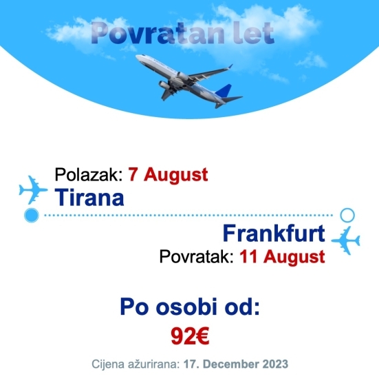 7 August - 11 August | Tirana - Frankfurt