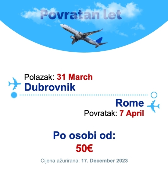 31 March - 7 April | Dubrovnik - Rome