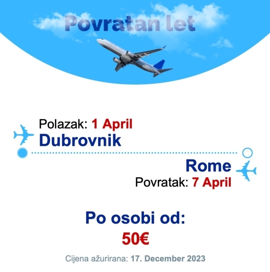 1 April - 7 April | Dubrovnik - Rome