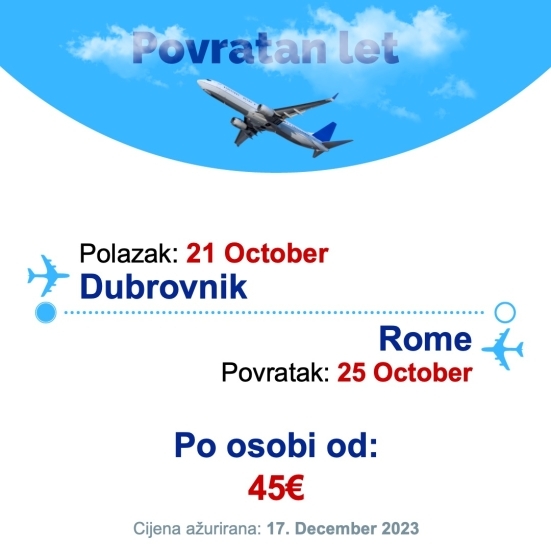 21 October - 25 October | Dubrovnik - Rome