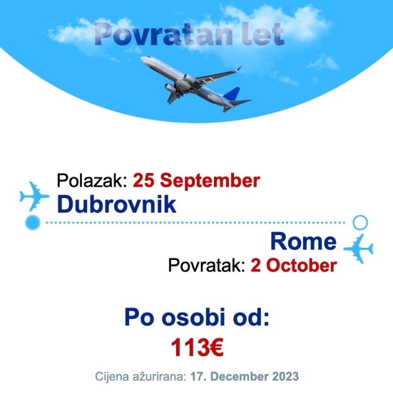 25 September - 2 October | Dubrovnik - Rome