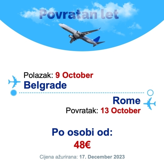 9 October - 13 October | Belgrade - Rome