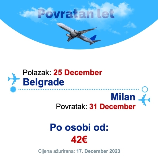 25 December - 31 December | Belgrade - Milan