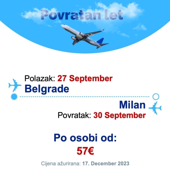 27 September - 30 September | Belgrade - Milan