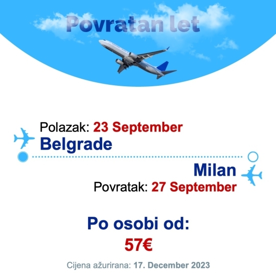 23 September - 27 September | Belgrade - Milan
