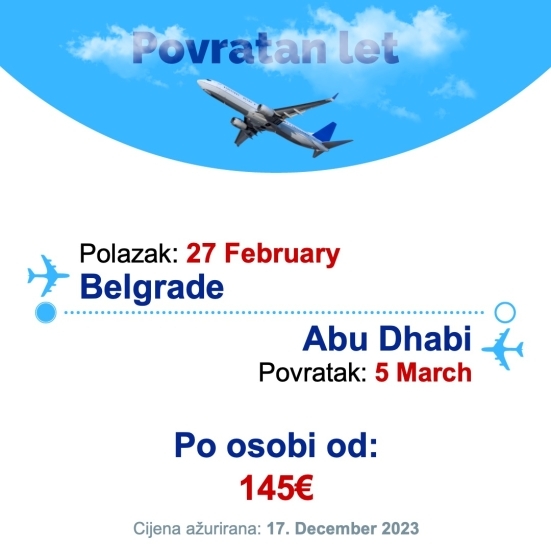 27 February - 5 March | Belgrade - Abu Dhabi