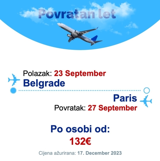 23 September - 27 September | Belgrade - Paris