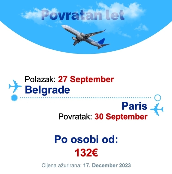 27 September - 30 September | Belgrade - Paris