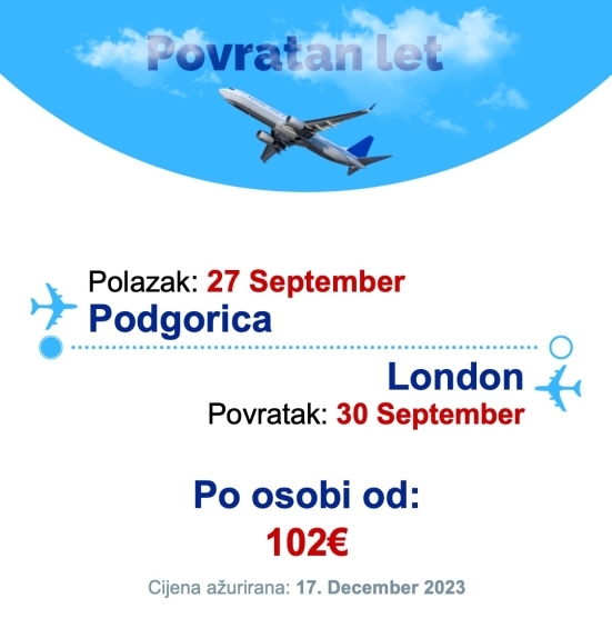 27 September - 30 September | Podgorica - London