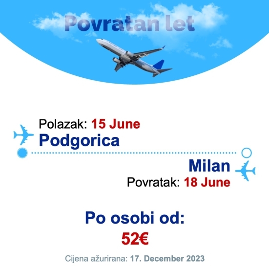 15 June - 18 June | Podgorica - Milan