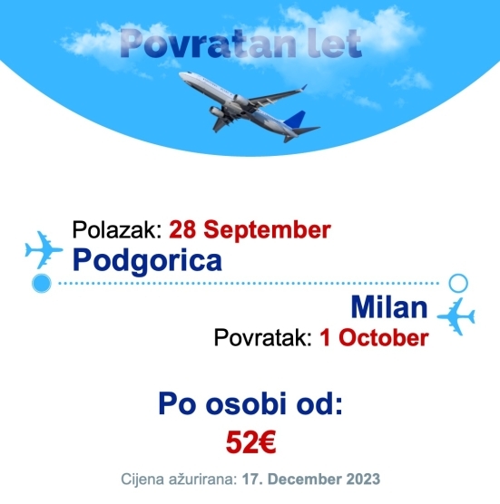 28 September - 1 October | Podgorica - Milan