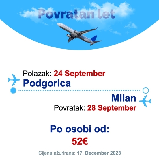 24 September - 28 September | Podgorica - Milan