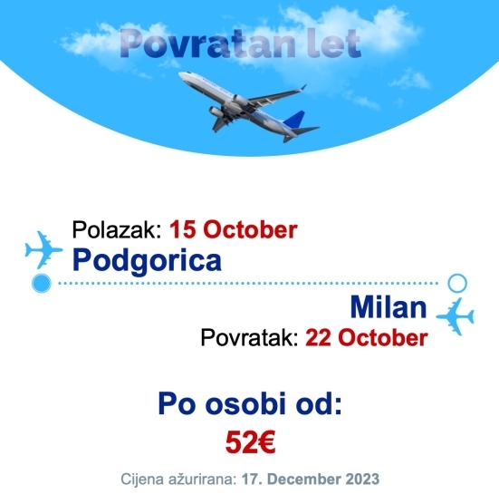 15 October - 22 October | Podgorica - Milan
