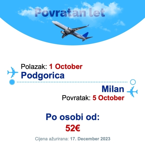 1 October - 5 October | Podgorica - Milan