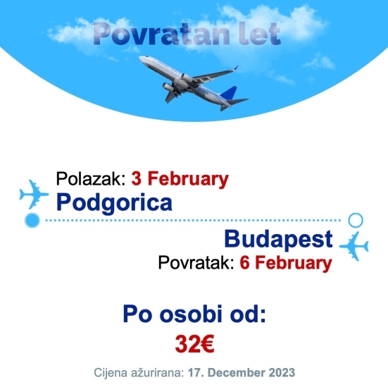 3 February - 6 February | Podgorica - Budapest