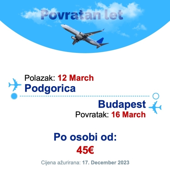 12 March - 16 March | Podgorica - Budapest