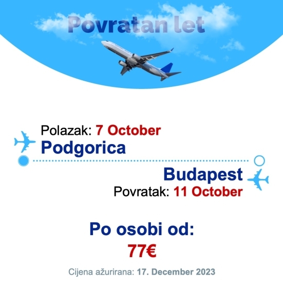 7 October - 11 October | Podgorica - Budapest