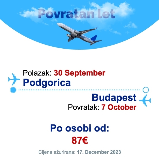 30 September - 7 October | Podgorica - Budapest
