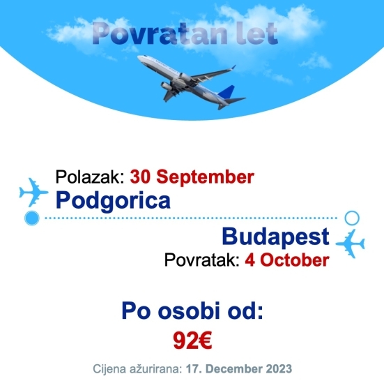 30 September - 4 October | Podgorica - Budapest